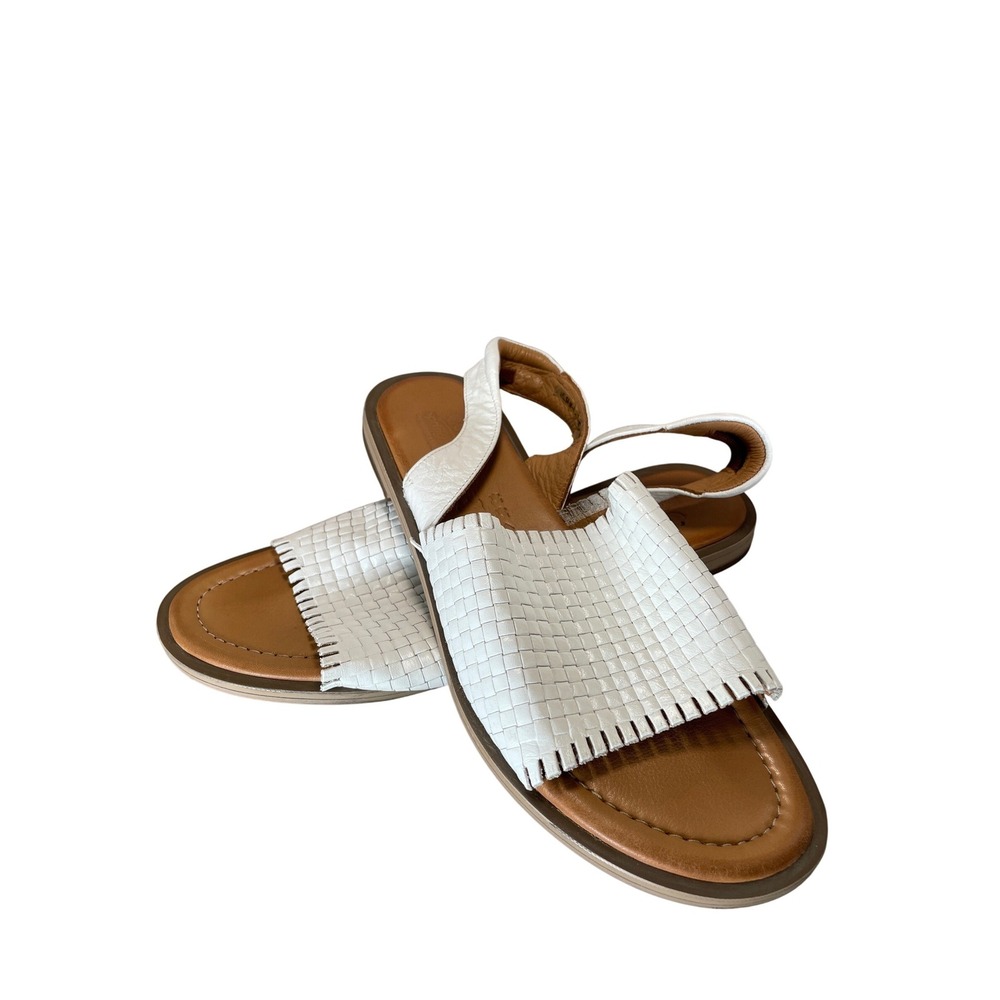 Spring Step Gelsi White Woven Leather Slingback Flat Sandals Womens 41‎